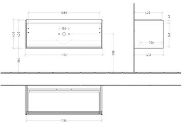 VILLEROY & BOCH SKYLA skříňka pod umyvadlo 117,2x43,9x43,6 cm, 1 zásuvka, soft green C79200AF Technický nákres