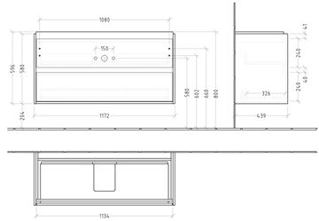 VILLEROY & BOCH SKYLA skříňka pod umyvadlo 117,2x43,9x59,6 cm, 2 zásuvky, brilliant white C80000VE Technický nákres