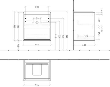VILLEROY & BOCH SKYLA skříňka pod umyvadlo 57,2x43,9x59,6 cm, 2 zásuvky, soft green C79400AF Technický nákres