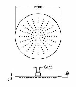 CRISTINA SANDWICH SPECIAL horní sprcha pr. 300 mm, PVD, kartáčované růžové zlato CRIPD95334P Technický nákres