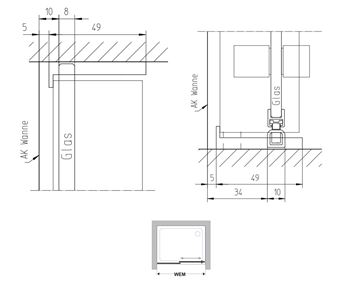 DUSCHOLUX BELLA VITA 3 PLUS sprchové dveře 140x250 cm, posuvné, pravé, stříbrná matná/čiré sklo 446.127210.751.070 Technický nákres