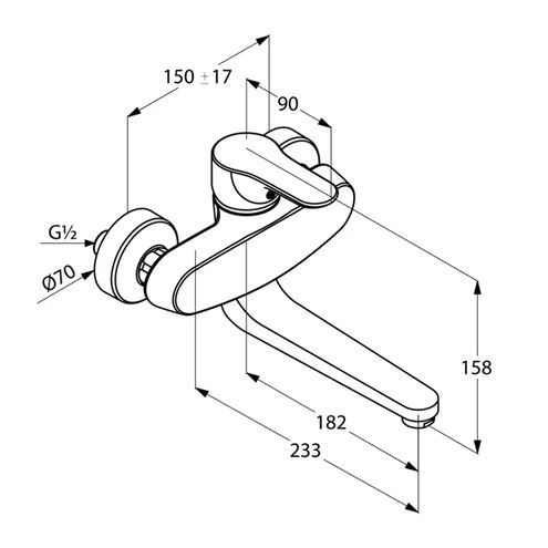 KLUDI OBJEKTA dřezová nástěnná baterie, chrom  328820575 Technický nákres