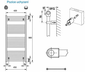 CONCEPT 100 KTK koupelnový radiátor 980/450, boční připojení, bílá RAL9016 KTK-098045-11-10 Technický nákres