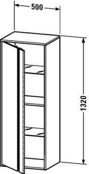 DURAVIT KETHO nízká skříňka 50x36x132 cm, 1 dvířka, panty vlevo, matná bílá KT1267L1818 Technický nákres