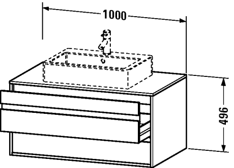 DURAVIT KETHO skříňka pod umyvadlo 100x55x49,6 cm, 2 zásuvky, Graphit matt KT665504949 Technický nákres