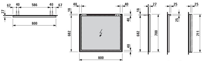 LAUFEN FRAME 25 zrcadlo 80x70 cm H4474049001441 Technický nákres
