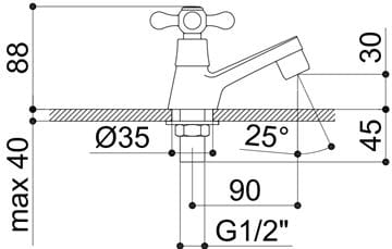 RAF RIO II umyvadlová stojánková baterie pro jednu vodu, chrom RK11710 Technický nákres