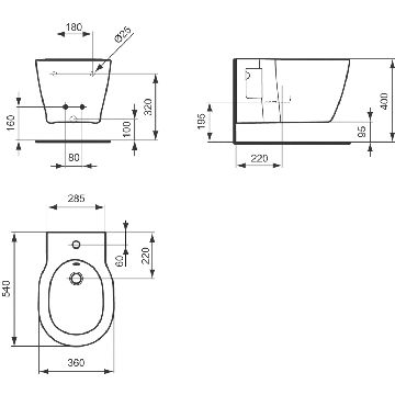 CONCEPT CUBE závěsný bidet, alpská bílá E799601 Technický nákres