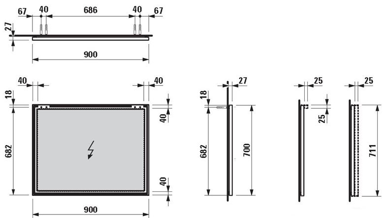 LAUFEN FRAME 25 zrcadlo 90x70 cm H4474059001441 Technický nákres