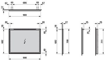 LAUFEN FRAME 25 zrcadlo 90x70 cm H4474059001441 Technický nákres