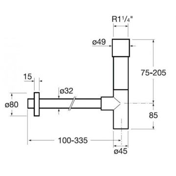 ROCA designový sifon k umyvadlu DN32, s převlečnou maticí 5/4, chrom A506403110 Technický nákres