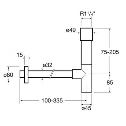 ROCA designový sifon k umyvadlu DN32, s převlečnou maticí 5/4, chrom A506403110 Technický nákres