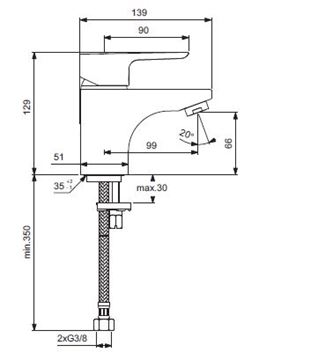IDEAL STANDARD CERAPLAN III umyvadlová stojánková baterie, chrom B0703AA Technický nákres