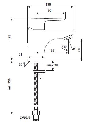 IDEAL STANDARD CERAPLAN III umyvadlová stojánková baterie, chrom B0703AA Technický nákres