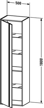 DURAVIT KETHO vysoká skříňka 50x36x180 cm, 1 dvířka, panty vpravo, matný grafit KT1265R4949 Technický nákres