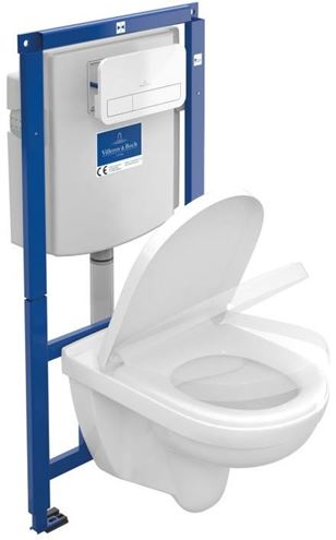 VILLEROY & BOCH O.NOVO závěsné WC s montážním prvkem ViConnect, Rimless splachování, SoftClose sedátko, bílé tlačítko 5660D301 Obrázek - fotka