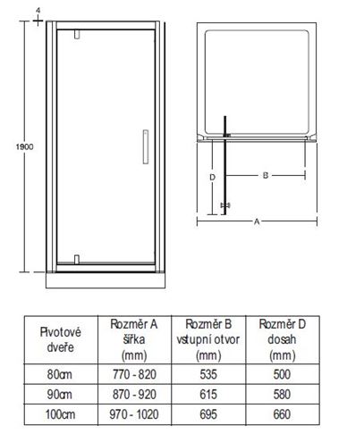 IDEAL STANDARD SYNERGY sprchové dveře 90x190 cm, pivotové, silver bright/sklo L6362EO Technický nákres