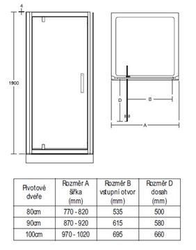 IDEAL STANDARD SYNERGY sprchové dveře 90x190 cm, pivotové, silver bright/sklo L6362EO Technický nákres