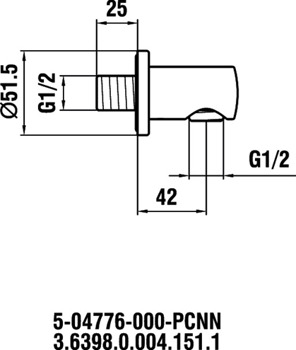 LAUFEN připojení sprchové hadice 1/2", chrom HF504776100000 Technický nákres
