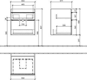 VILLEROY & BOCH VENTICELLO skříňka pod umyvadlo 55,3x50,2x59 cm, 2 zásuvky, Glossy White A92301DH Technický nákres