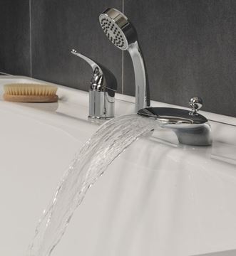 RAVAK RS 025.00 baterie na okraj vany, 3-otvorová, s přepínačem, se sprchovou soupravou, chrom X07P003 Obrázek - fotka