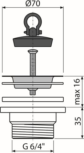 CONCEPT dřezová výpust se zátkou, nerez PT10033 Technický nákres