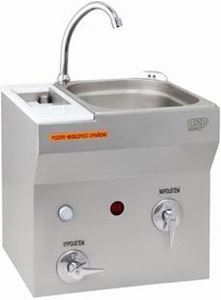 AZP BRNO umyvadlo 38 cm, se senzorovou termostatickou baterií a sterilizátorem, napájení ze sítě, nerez