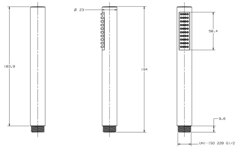 CONCEPT 200 ruční sprcha 194 mm, chrom PM0600ST/CH/CO Technický nákres