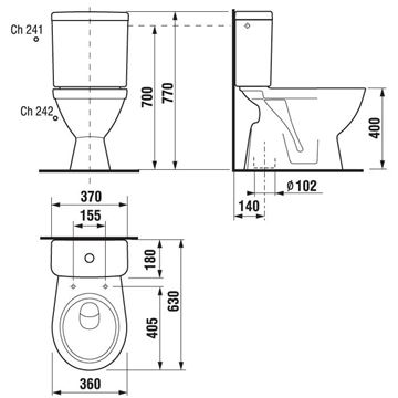 CONCEPT 100 WC kombi, spodní odpad H8242370007913 Technický nákres