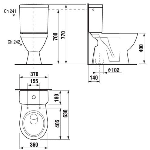 CONCEPT 100 WC kombi, spodní odpad H8242370007913 Technický nákres