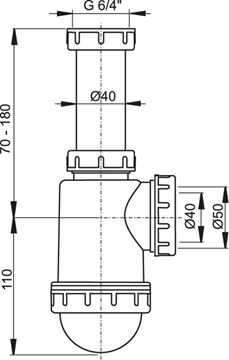 CONCEPT dřezový sifon DN40/50, s převlečnou maticí 6/4 PT100443 Technický nákres