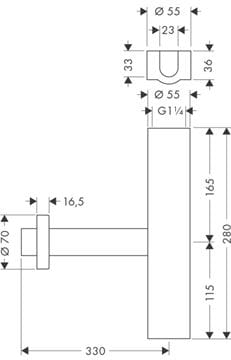 HANSGROHE FLOWSTAR designový sifon k umyvadlu DN32, s převlečnou maticí 5/4, chrom 52100000 Technický nákres