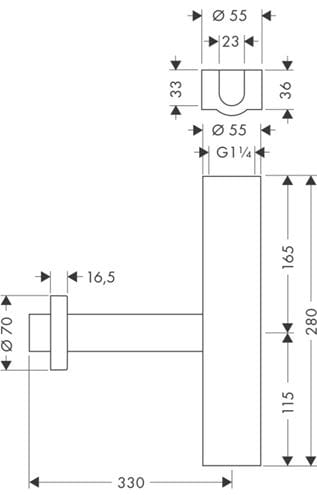 HANSGROHE FLOWSTAR designový sifon k umyvadlu DN32, s převlečnou maticí 5/4, chrom 52100000 Technický nákres