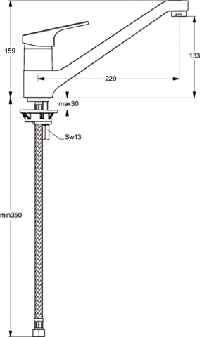 IDEAL STANDARD SLIMILINE II dřezová baterie, chrom B8592AA Technický nákres
