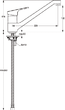 IDEAL STANDARD SLIMILINE II dřezová baterie, chrom B8592AA Technický nákres