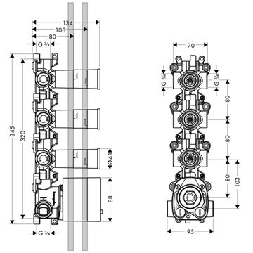 AXOR SHOWER SOLUTIONS podomítkové těleso DN15 10750180 Technický nákres
