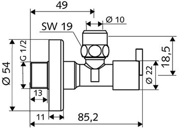 SCHELL PINT rohový ventil 1/2"x3/8", chrom 053900699 Technický nákres