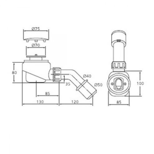 IDEAL STANDARD vaničkový sifon pr. 52 mm, chrom K7814AA Technický nákres