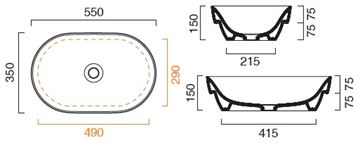 CONCEPT S umyvadlová mísa 55 cm, bez přepadu, Cataglaze 55ASFN Technický nákres