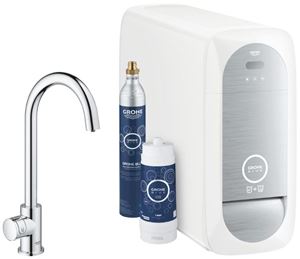 GROHE BLUE HOME dřezová elektronická baterie Mono, s filtračním a chladícím zařízením, Bluetooth, pro jednu vodu, napájení ze sítě, chrom