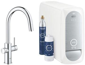 GROHE BLUE HOME dřezová elektronická baterie, s vytahovací koncovkou, s filtračním a chladícím zařízením, Bluetooth, napájení ze sítě, chrom