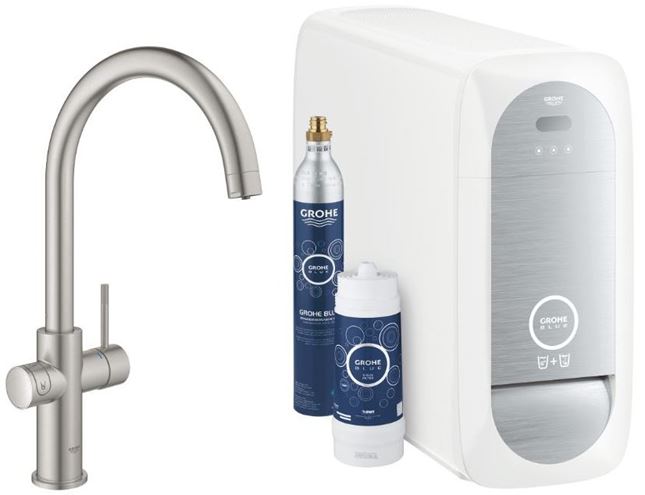 GROHE BLUE HOME dřezová elektronická baterie, s filtračním a chladícím zařízením, Bluetooth, napájení ze sítě, supersteel 31455DC1 Obrázek - Hlavní obrázek