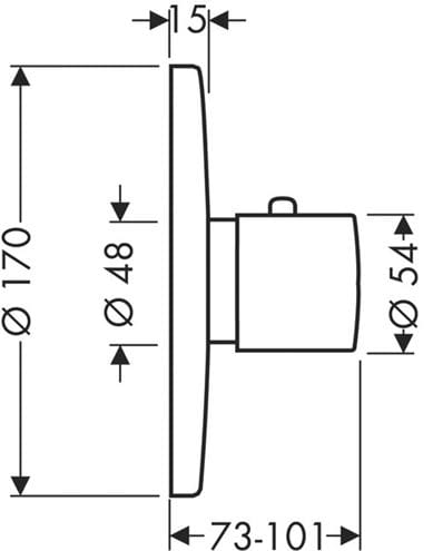 AXOR UNO podomítkový termostat HighFlow, chrom 38715000 Technický nákres