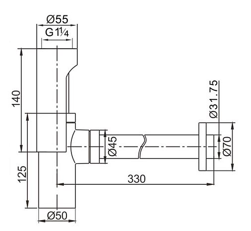 CONCEPT CHRISTIANO designový sifon k umyvadlu DN32, s převlečnou maticí 5/4, chrom 22774 Technický nákres