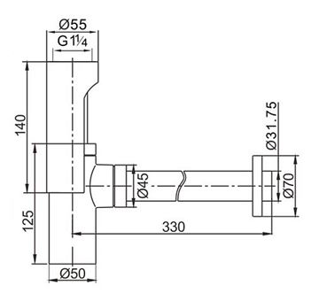 CONCEPT CHRISTIANO designový sifon k umyvadlu DN32, s převlečnou maticí 5/4, chrom 22774 Technický nákres