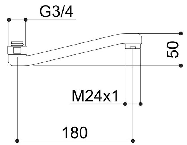RAF výtokové ramínko 180 mm, chrom  RS180 Technický nákres