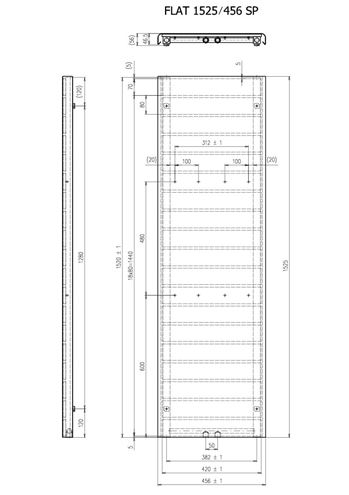 CONCEPT 300 FLAT designový radiátor 1525/456, středové připojení, sněhově bílá RAL9016 CFL15250456SM015007 Technický nákres