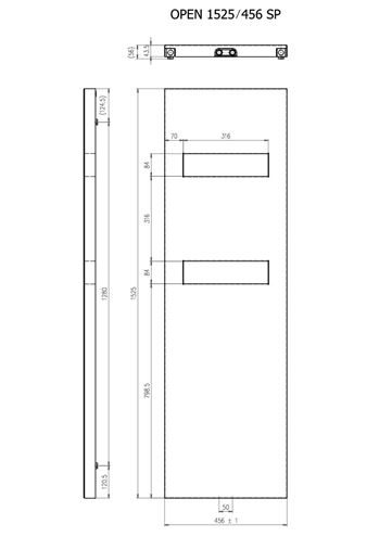 CONCEPT 300 OPEN designový radiátor 1525/456, středové připojení, pískovec štruktrúra S13 COP15250456SM725008 Technický nákres