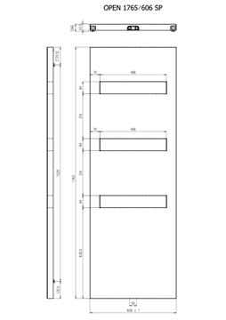 CONCEPT 300 OPEN designový radiátor 1765/606, středové připojení, pískovec struktura COP17650606SM725008 Technický nákres