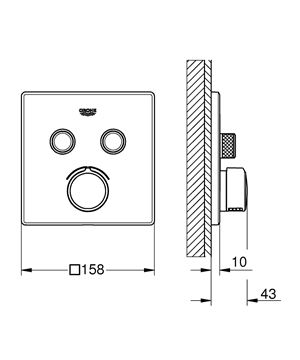 GROHE SMARTCONTROL podomítková baterie, pro 2 spotřebiče, Water Saving, chrom 29148000 Technický nákres